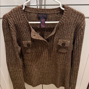 Ralph Lauren Textured Brown V-Neck Sweater
